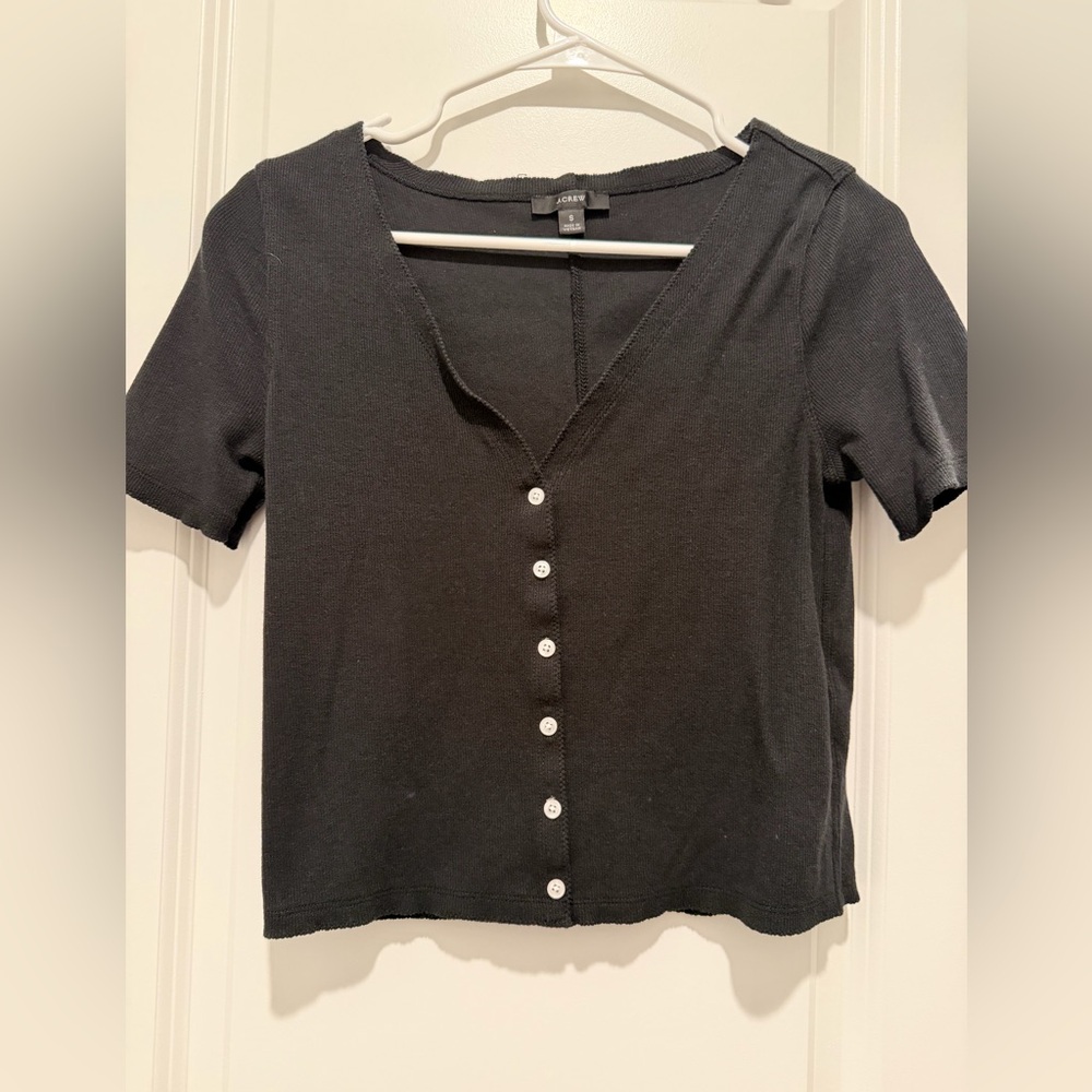 J. Crew Black Short Sleeve Button-Front Top